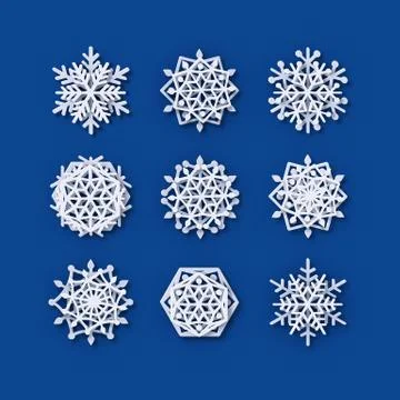 Vector snowflakes collection. Paper Snowflake shapes. Symmetric Papercut snow Stock Illustration