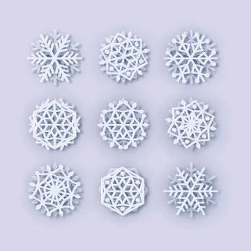 Vector snowflakes collection. Paper Snowflake shapes. Symmetric Papercut snow Stock Illustration