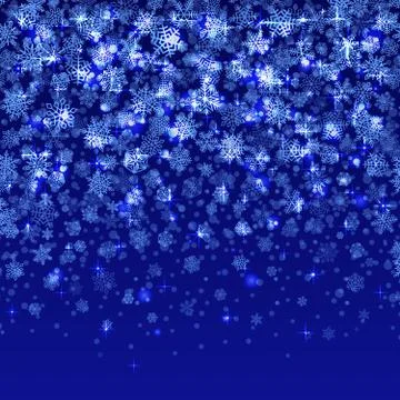 Vector snowflakes falling on blue background gradient イラスト素材