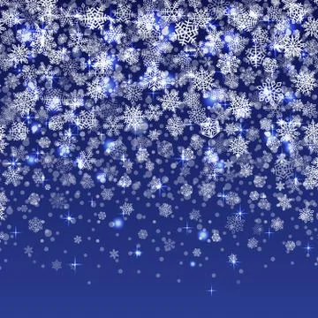 Vector snowflakes falling on blue background gradient Stock Illustration