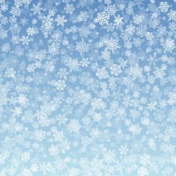 Vector snowflakes falling on blue background gradient Stock Illustration