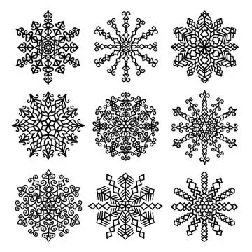 Vector Snowflakes Mandala Set Stock Illustration