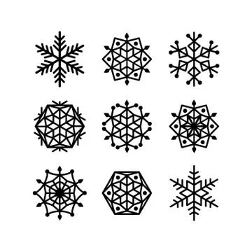 Vector Snowflakes Set line style. Symmetric black Paper snow flake silhouette Stock Illustration
