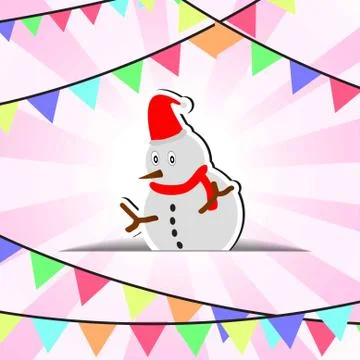 Vector : Snowman and flags on christmas background Stock Illustration