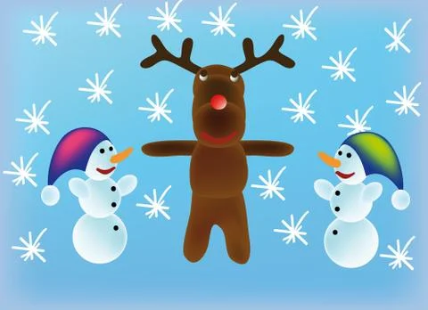 Vector snowman and reindeer Stock Illustration