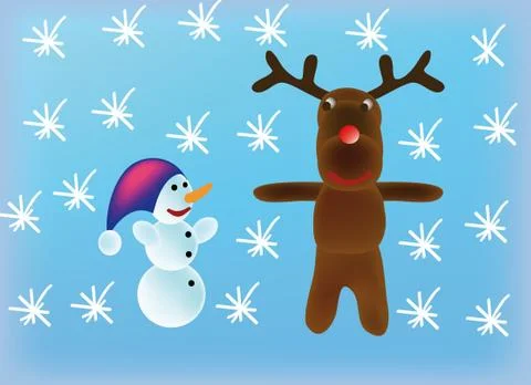 Vector snowman and reindeer Stock Illustration