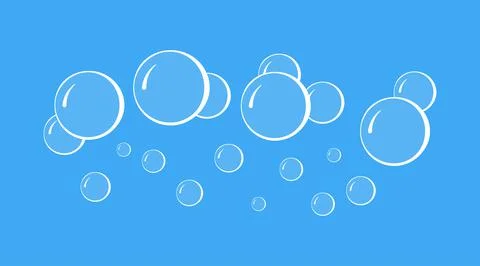 Vector soap wash bubbles set. Abstract blue background Stock Illustration