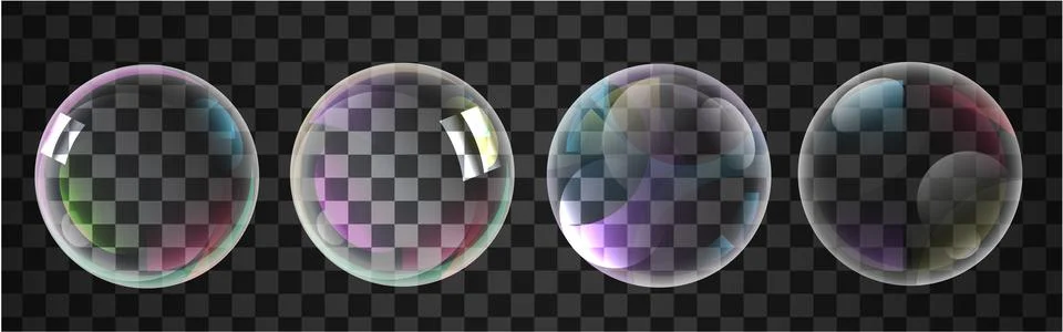 Vector Soap Water Bubbles set isolated on transparent. Can be used Stock Illustration