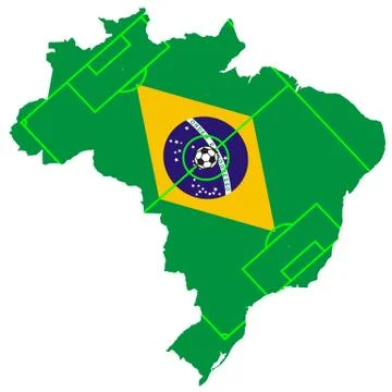 Vector of soccer ball with map and flag of Brazil Stock Illustration