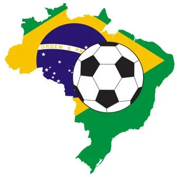 Vector of soccer ball with map and flag of Brazil Stock Illustration