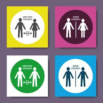 Vector social distancing simple round icons set Illustration