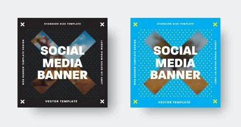 Vector social media banner, leaflet template with a photo in a cross.on the b Stock Illustration