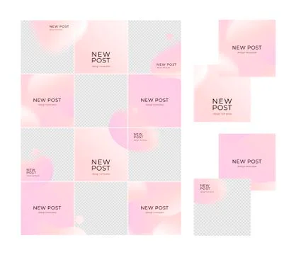 Vector social media post grid background set. Pink abstract shape backdrop. Stock Illustration