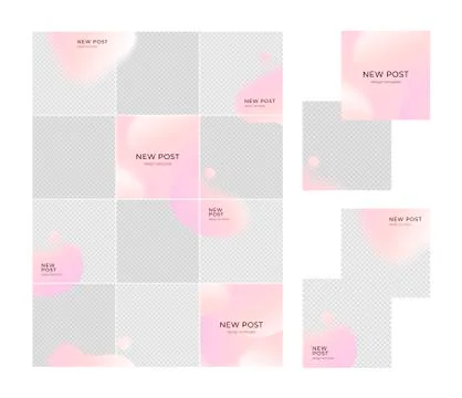 Vector social media post grid background set. Pink abstract shape backdrop. Stock Illustration