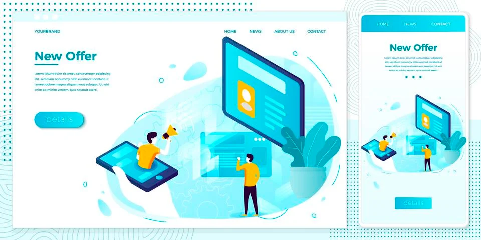 Vector - social network advertisement work process, new offering Stock Illustration