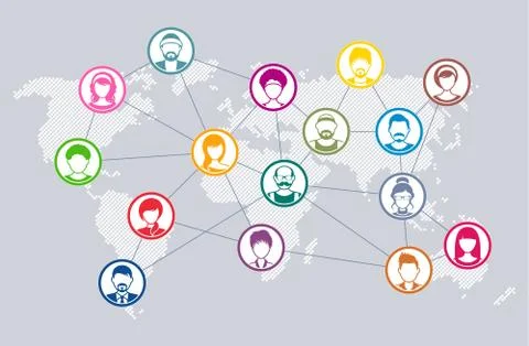 Vector social network diagram world map concept Illustrazione stock