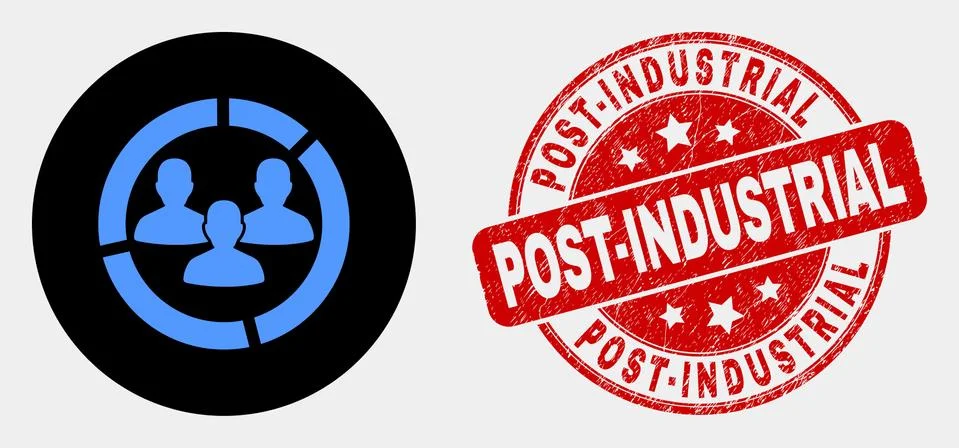 Vector Social Pie Chart Icon and Distress Post-Industrial Stamp Stock Illustration