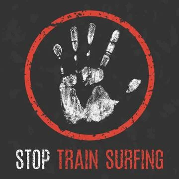 Vector. Social problems of humanity. Stop train surfing. イラスト素材