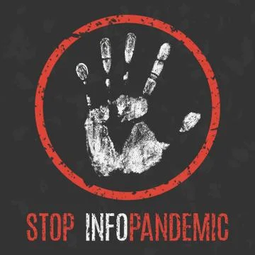 Vector. Social problems of humanity. Stop infopandemic. Stock Illustration