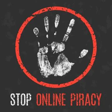 Vector. Social problems of humanity. Stop online piracy. イラスト素材
