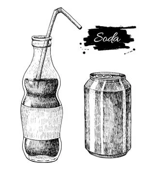 Vector soda drawing. Hand drawn soda illustrations. Stock Illustration