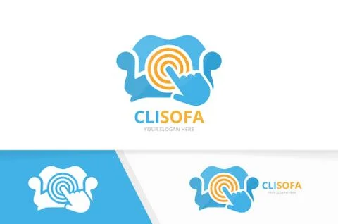 Vector sofa and click logo combination. Couch and cursor symbol or icon. Unique Stock Illustration