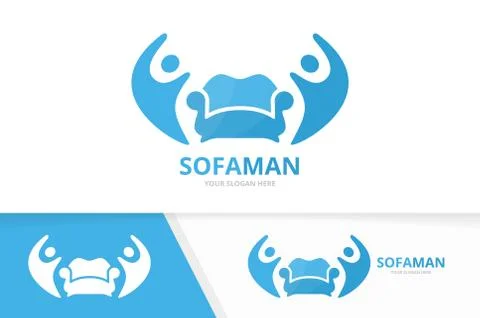 Vector sofa and people logo combination. Couch and family symbol or icon. Unique Illustrazione stock