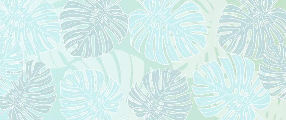 Vector soft green tropical background with monstera leaves. Stock Illustration