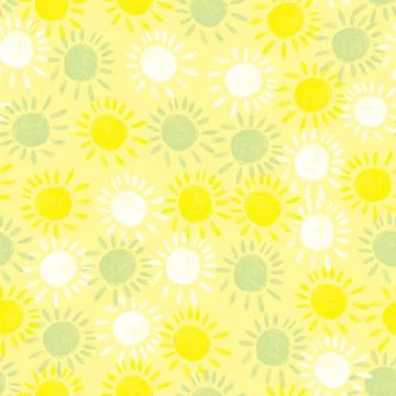 Vector soft yellow artistic sun print repeat pattern. Perfect for fabric, scr Stock Illustration
