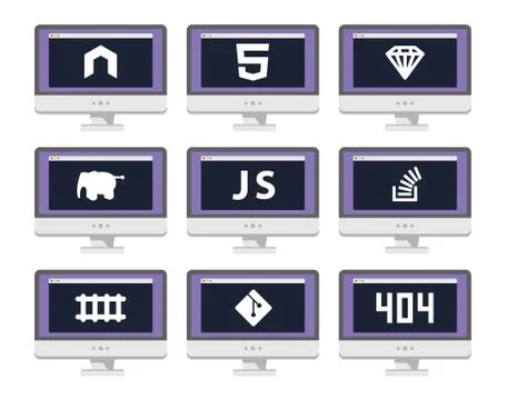 Vector software coding icon set - programming languages, technologies Stock Illustration