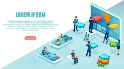 Vector of a software engineer team developing mobile app with children testin Ilustração Stock