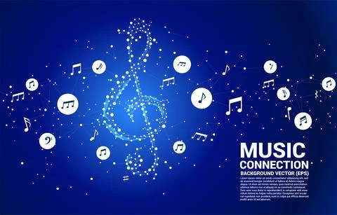 Vector sol music key note from dot connect line. Concept background for song  Stock Illustration
