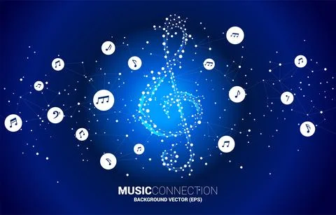 Vector sol music key note from dot connect line. Concept background for song  Illustrazione stock