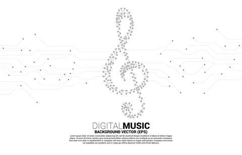 Vector sol music key note from dot connect line circuit board style. Concept  Illustrazione stock