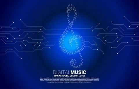 Vector sol music key note from dot connect line circuit board style. Concept  Stock Illustration