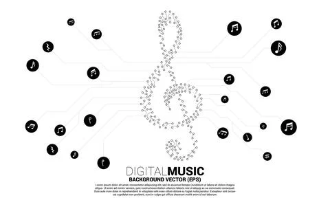 Vector sol music key note from dot connect line circuit board style. Concept  스톡 일러스트