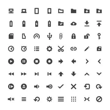 Vector solid monochrome software icons set. Illustrazione stock