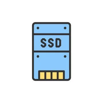 Vector solid state drive, SSD, storage disk flat color line icon. Stockillustratie