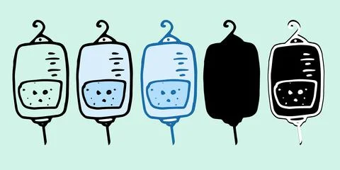 Vector solution for a blue dropper. saline bag us medical treatment for dropper Stock Illustration