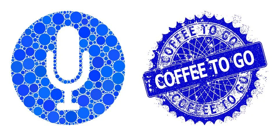 Vector Sound Collage of Dots and Grunge Coffee to Go Badge Ilustración de archivo