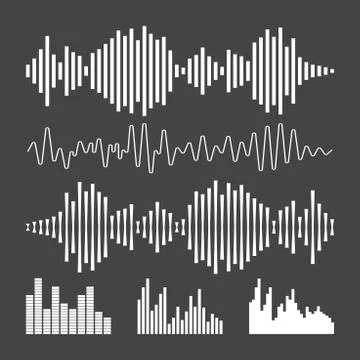 Vector sound waveforms icon. Sound waves and musical pulse vector illustratio Stock Illustration