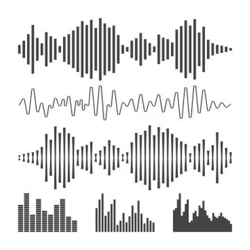 Vector sound waveforms icon. Sound waves and musical pulse vector illustratio Stock Illustration