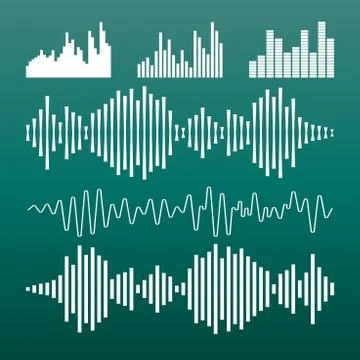 Vector sound waveforms icon. Sound waves and musical pulse vector illustratio Stock Illustration