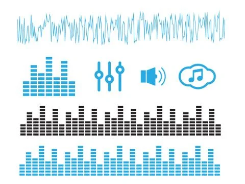 Vector sound waves. Equalizer technology. Radio wave vector Stock Illustration