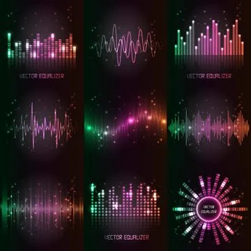 Vector sound waves set. Stock Illustration