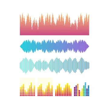 Vector sound waves set. Music colorful elements for your design on black back Stock Illustration