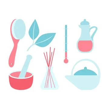 Vector spa items including brush, leaves, and oils Stock Illustration