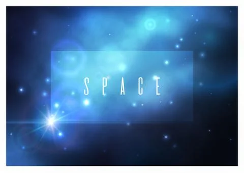 Vector space background with bright blue nebula and white stars. Stock Illustration