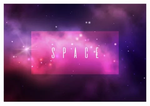 Vector space background with colorful violet nebula and bright stars. Stock Illustration