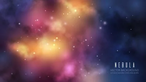 Vector space background with dark blue nebula and bright stars. Fantasy 库存插图